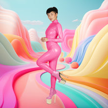 Load image into Gallery viewer, Faux Latex Bubblegum Pink Catsuit