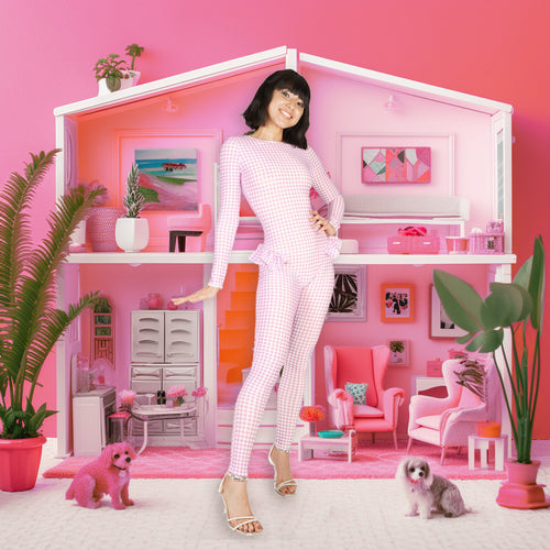 Pink plaid print catsuit