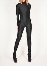 Load image into Gallery viewer, Footed Shiny Black Catsuit