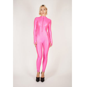 Front Zipper Shiny Pink Catsuit