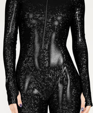Load image into Gallery viewer, Shattered Glass Black Front Zipper Catsuit