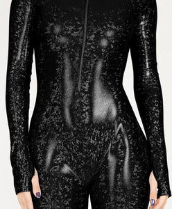 Shattered Glass Black Front Zipper Catsuit