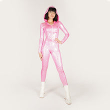 Load image into Gallery viewer, Hooded Shattered Glass Pink Catsuit