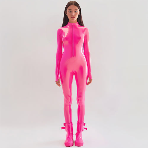 Pink Stretch PU Front Zip