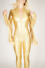 Load image into Gallery viewer, Gold Hologram Catsuit With Fringe Tassels