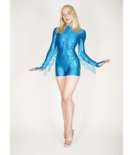 Load image into Gallery viewer, Blue Hologram Catsuit With Fringe Tassels