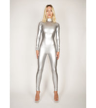 Load image into Gallery viewer, Silver Stretch PU Catsuit
