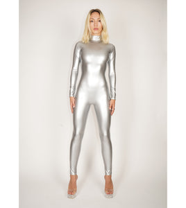 Silver Stretch PU Catsuit