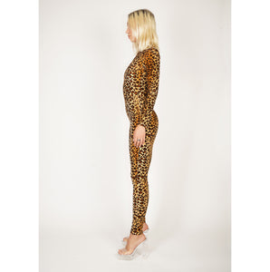 Velvet Leopard Catsuit With Optional Tail