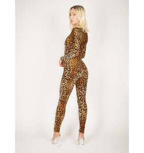 Velvet Leopard Catsuit With Optional Tail