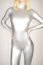 Load image into Gallery viewer, Silver Stretch PU Catsuit