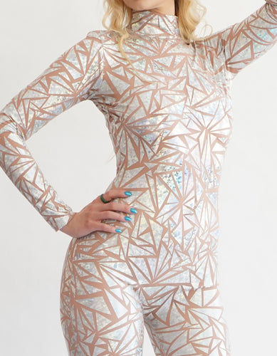 Mesh Catsuit in Nude/Silver