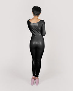 Backside of Faux Latex Black Catsuit