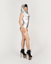 Load image into Gallery viewer, Hooded Bodysuit In Metallic Silver