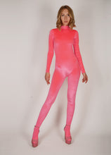 Load image into Gallery viewer, Footed Velvet Pink Catsuit