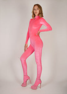 Footed Velvet Pink Catsuit