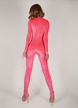 Load image into Gallery viewer, Footed Velvet Pink Catsuit