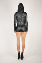 Load image into Gallery viewer, Hooded Bodysuit In Black Shattered Glass