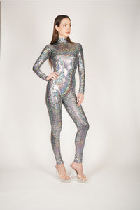Shattered Glass Silver Hologram Catsuit