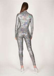 Shattered Glass Silver Hologram Catsuit