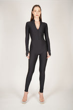 Load image into Gallery viewer, Mermaid Textured Black Front Zip Catsuit