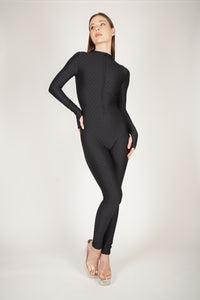 Mermaid Textured Black Front Zip Catsuit