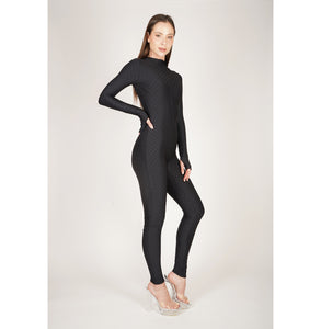 Mermaid Textured Black Front Zip Catsuit