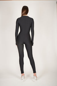 Mermaid Textured Black Front Zip Catsuit