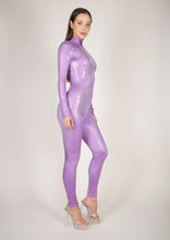 Load image into Gallery viewer, Shattered Glass Purple Lilac Hologram Catsuit