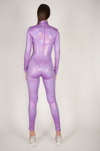 Shattered Glass Purple Lilac Hologram Catsuit