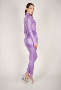 Shattered Glass Purple Lilac Hologram Catsuit