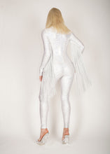 Load image into Gallery viewer, Silver Hologram Catsuit With Fringe Tassels