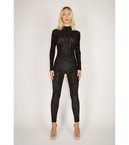 Black Leopard Burnout Velvet Mesh