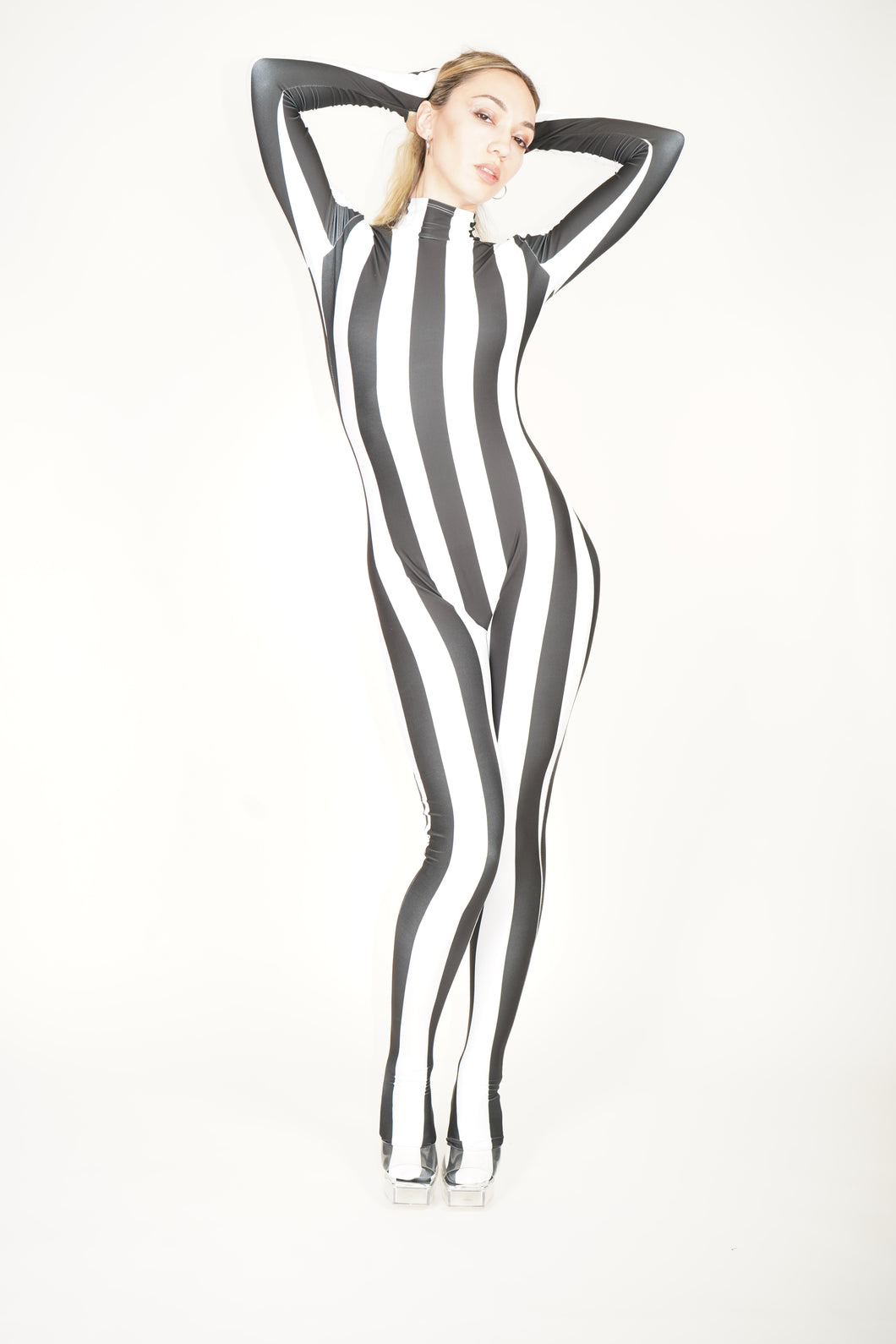Striped Catsuit Black & White