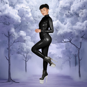 Faux Latex Black Catsuit