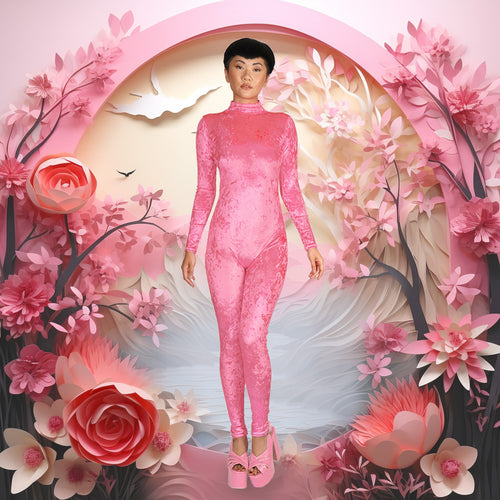 Velvet Crushed Bright Pink Catsuit