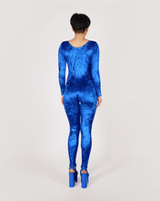 Load image into Gallery viewer, Back of  Velvet Met Blue Catsuit