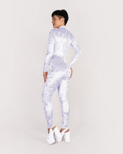 Load image into Gallery viewer, Side of Velvet Crushed White Catsuit