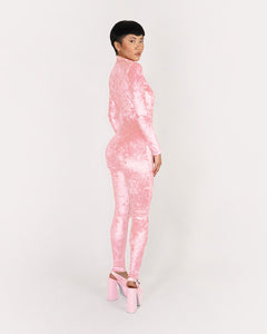 Woman Velvet Crushed Light Pink Catsuit
