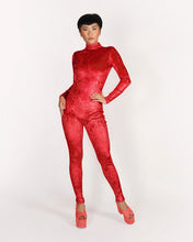 Load image into Gallery viewer, Velvet Met Red Catsuit
