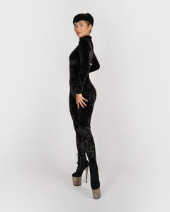 Women Velvet Black Catsuit