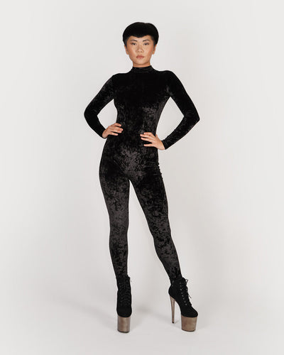 Velvet Crushed Black Catsuit