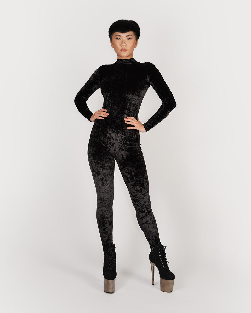 Velvet Crushed Black Catsuit