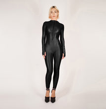 Load image into Gallery viewer, Front Zipper Shiny Black Catsuit