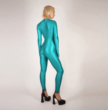 Load image into Gallery viewer, Front Zipper Silky Teal Catsuit