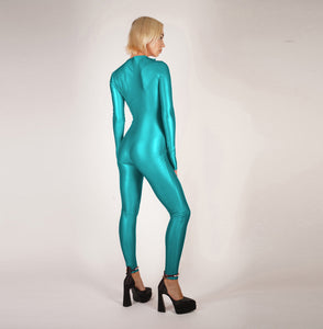 Front Zipper Silky Teal Catsuit