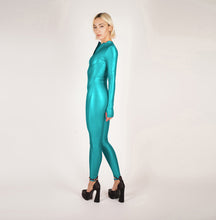 Load image into Gallery viewer, Front Zipper Silky Teal Catsuit