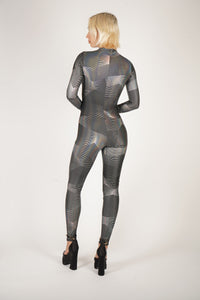 Back of Silver Lines Front Zipper Catsuit