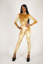 Load image into Gallery viewer, Women Velvet Gold Catsuit