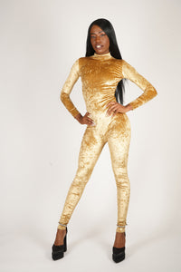 Women Velvet Gold Catsuit
